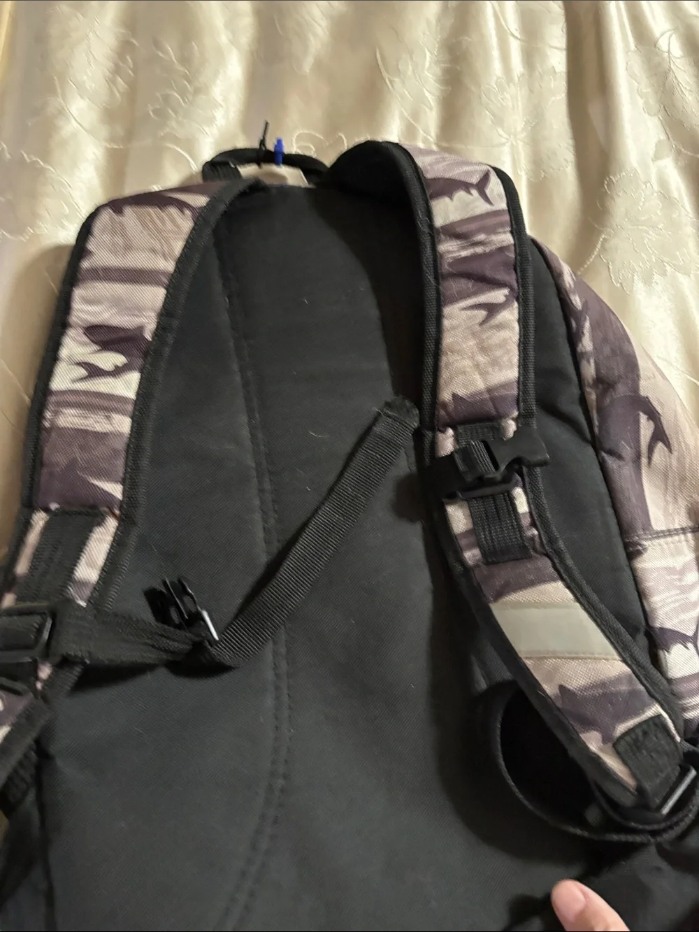 Gray Shark-Print Men's Backpack - Casual Everyday Bag